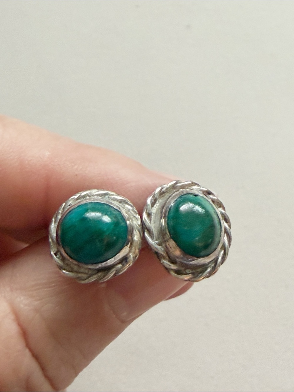 Vintage Southwestern Green Jasper Sterling Silver Earrings